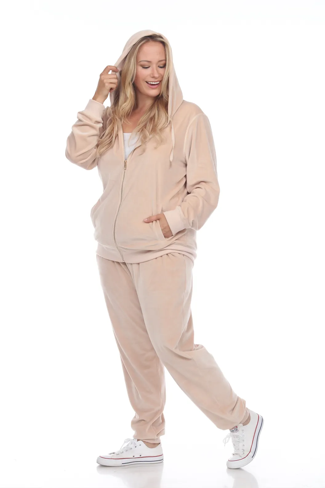 Royal Curves Velour 2 Piece Beige Tracksuit Set