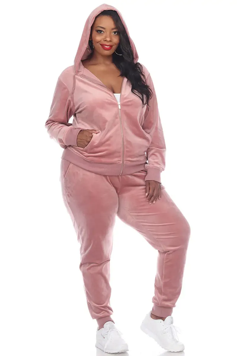 Royal Curves Velour 2 Piece Pink Tracksuit Set