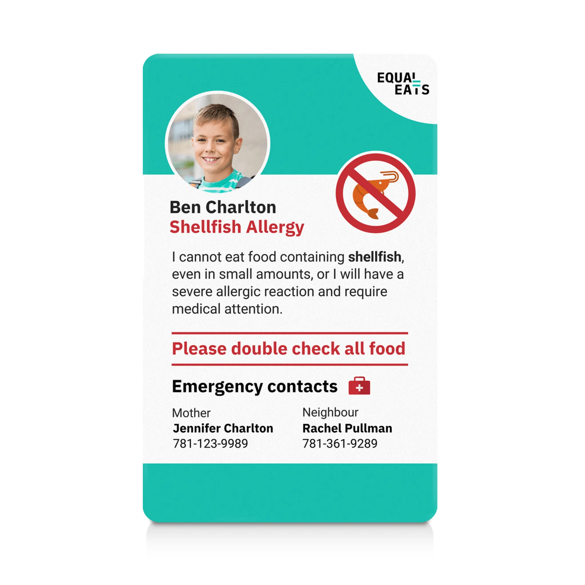 Shellfish Allergy ID Card