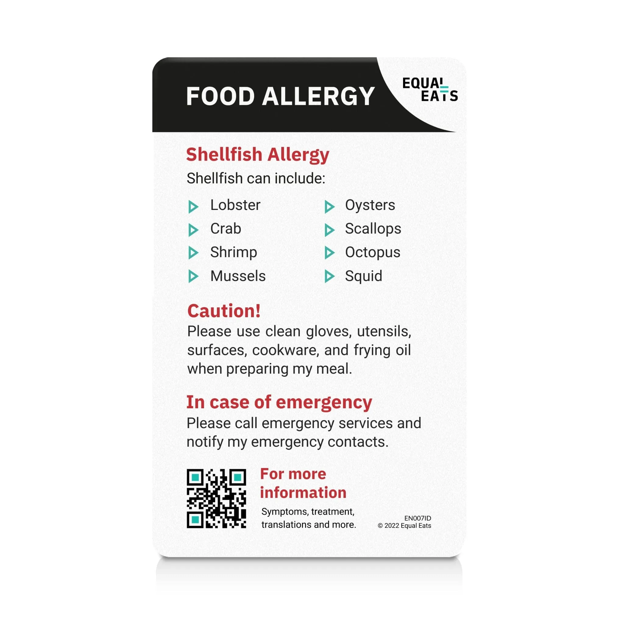 Shellfish Allergy ID Card