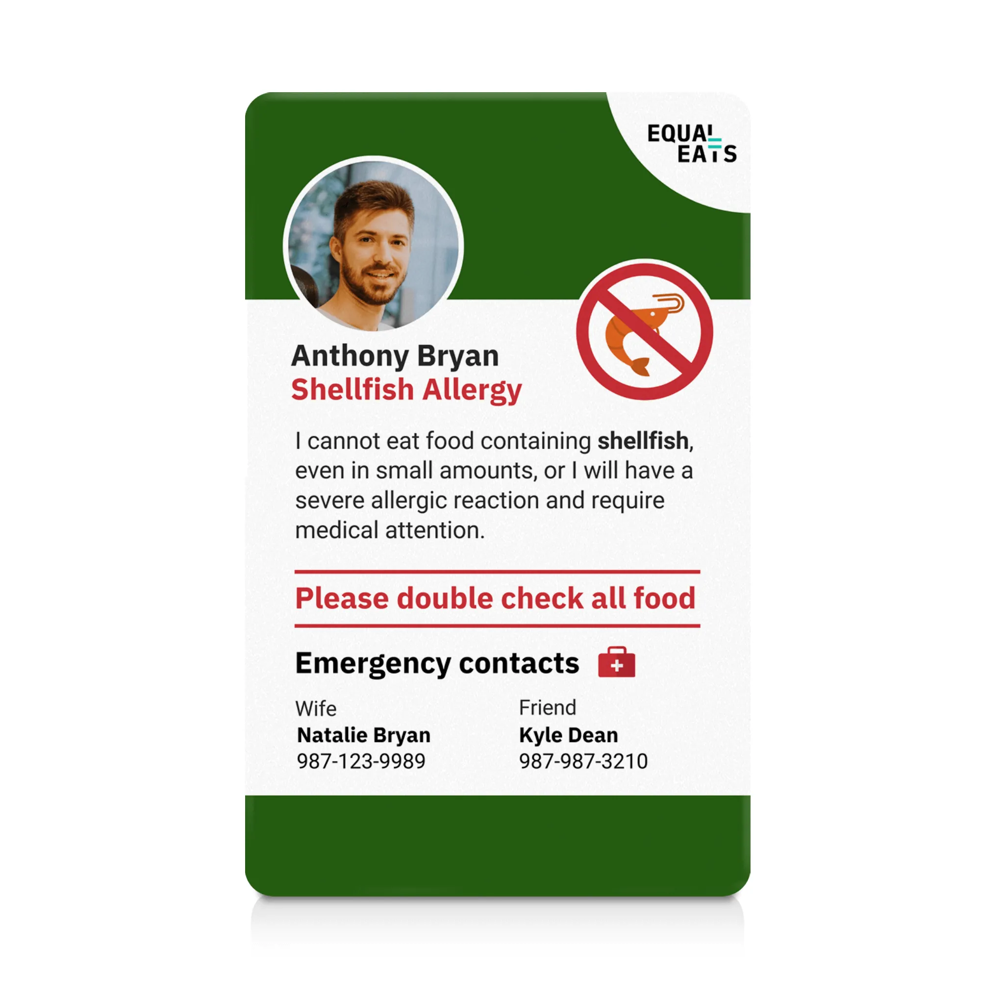 Shellfish Allergy ID Card