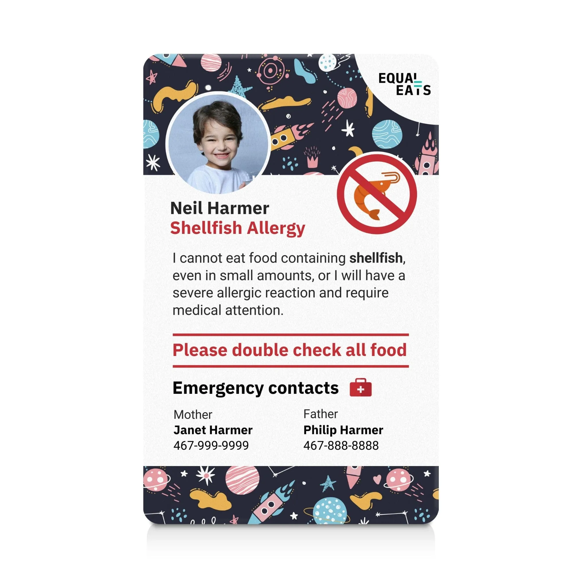 Shellfish Allergy ID Card