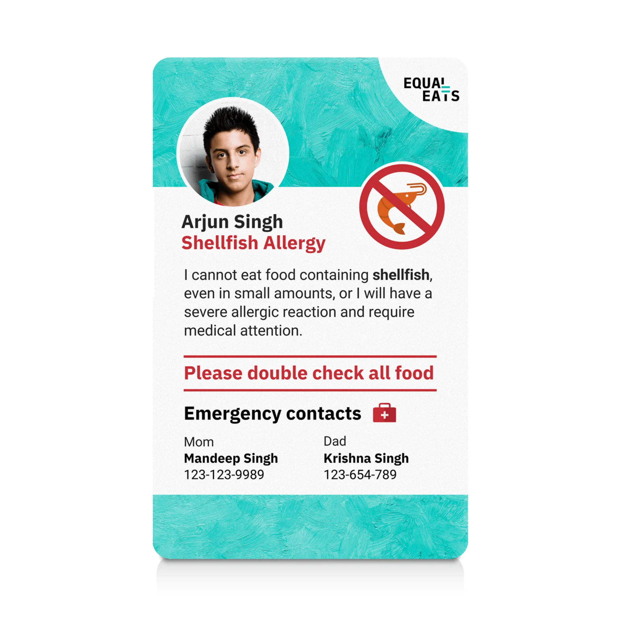 Shellfish Allergy ID Card