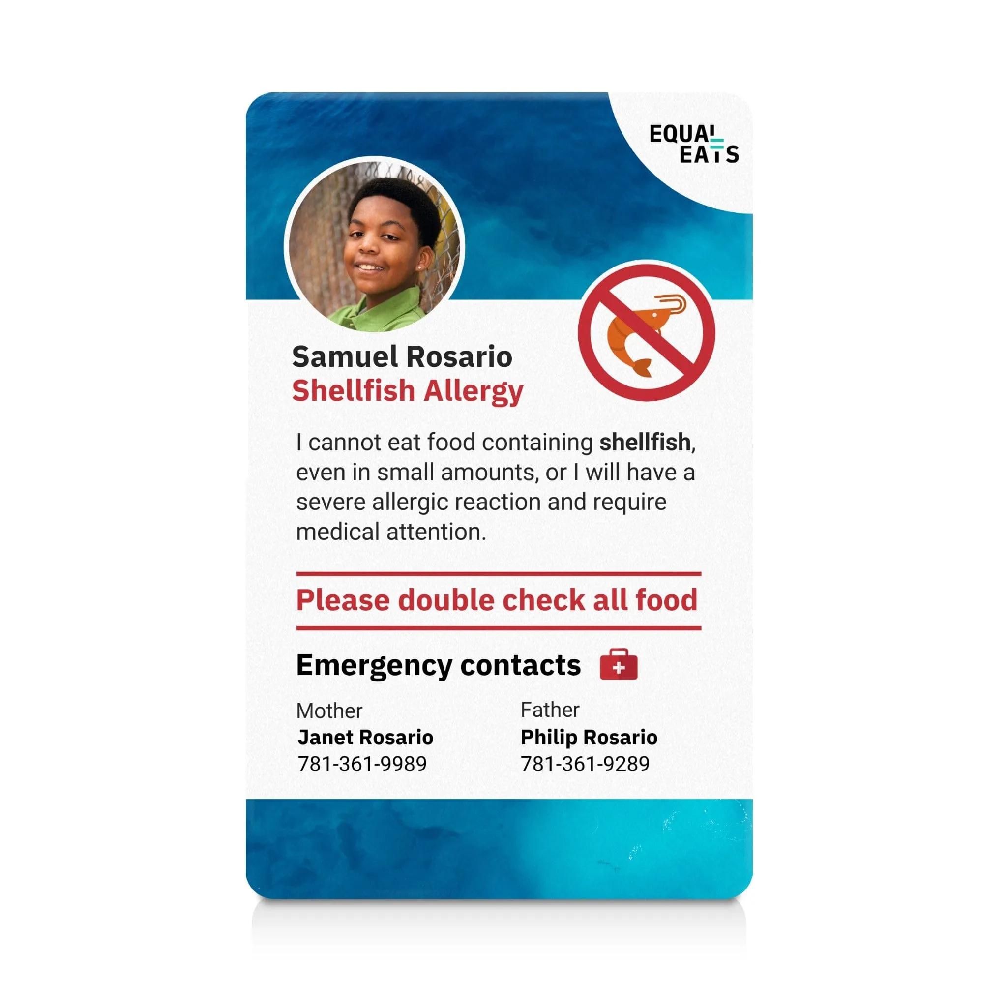 Shellfish Allergy ID Card