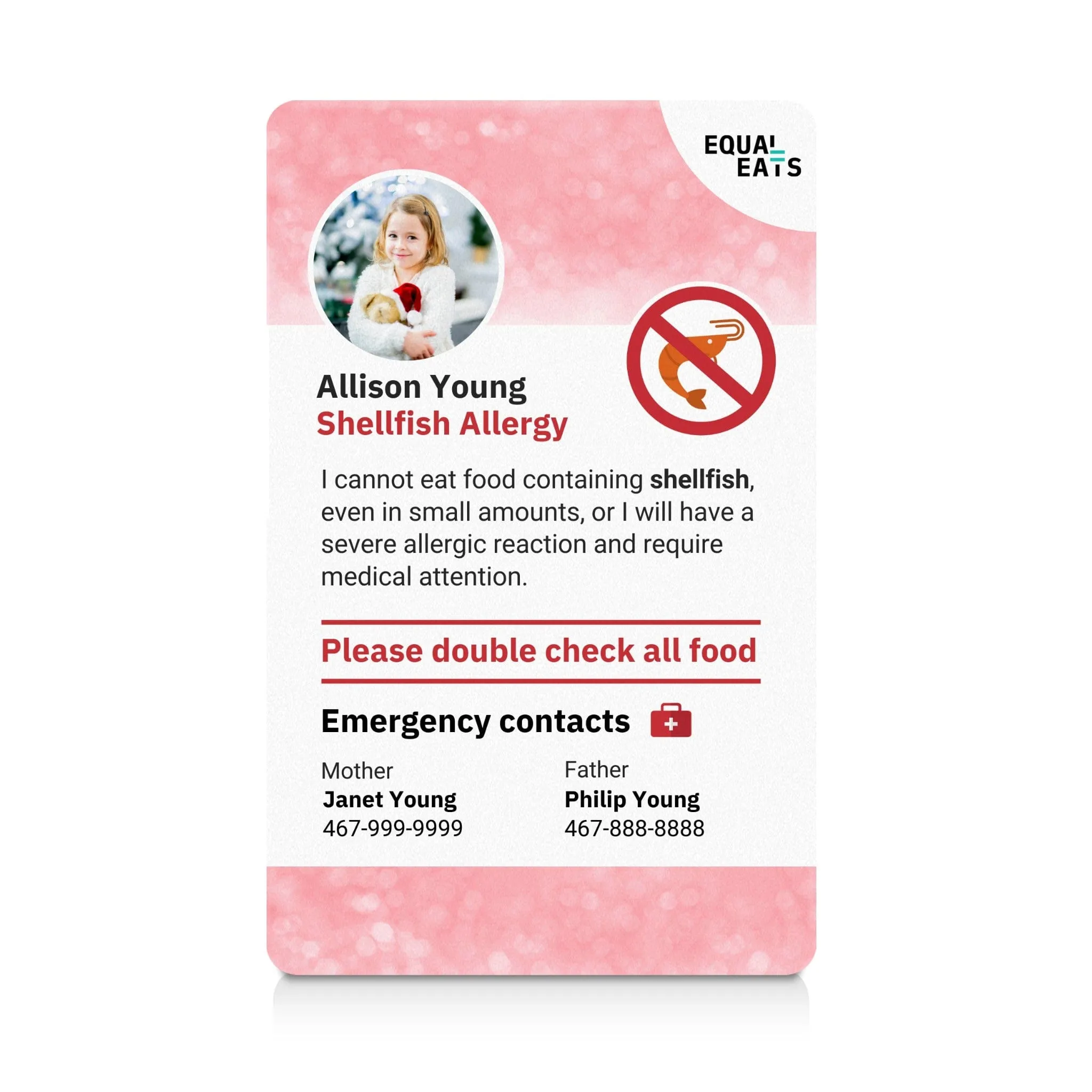 Shellfish Allergy ID Card