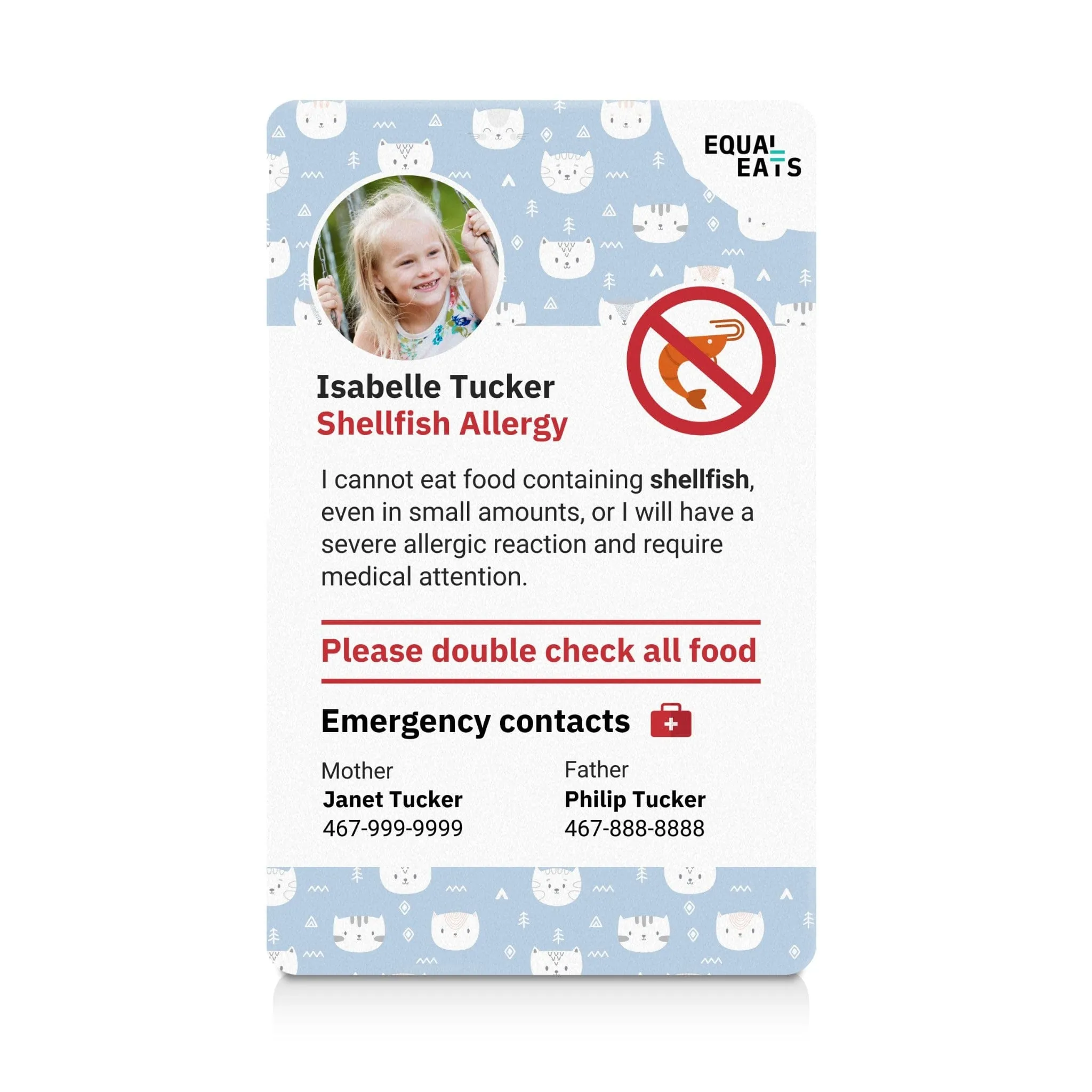 Shellfish Allergy ID Card