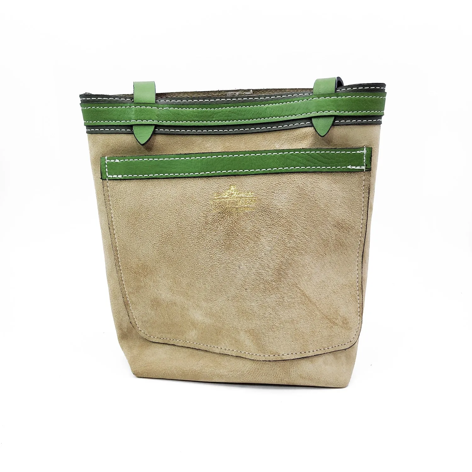 Small Khaki and Green Leather Tote