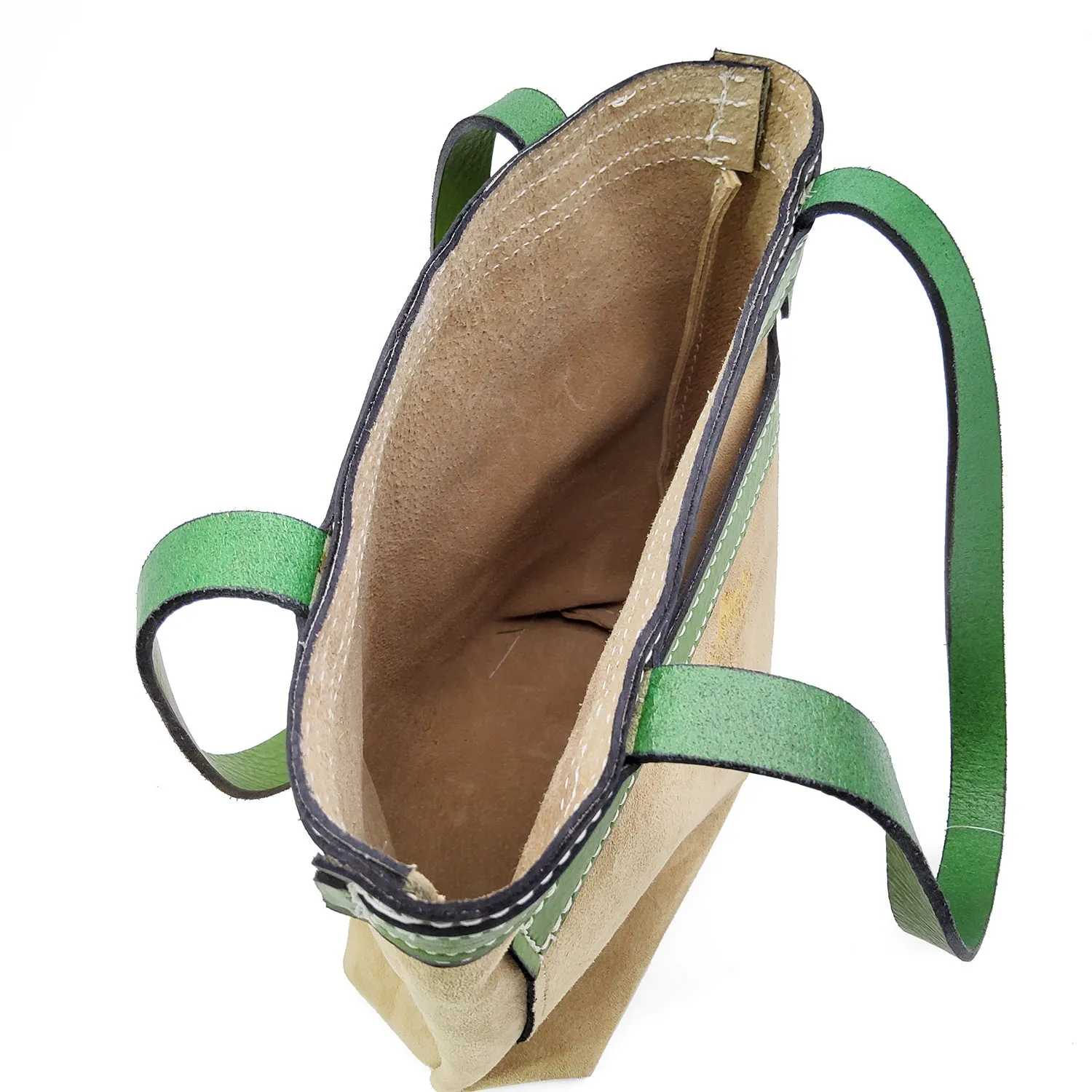 Small Khaki and Green Leather Tote