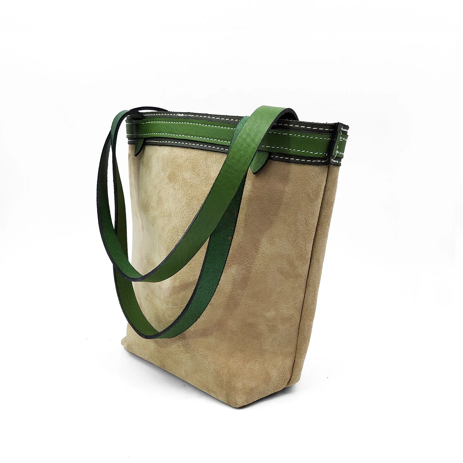 Small Khaki and Green Leather Tote