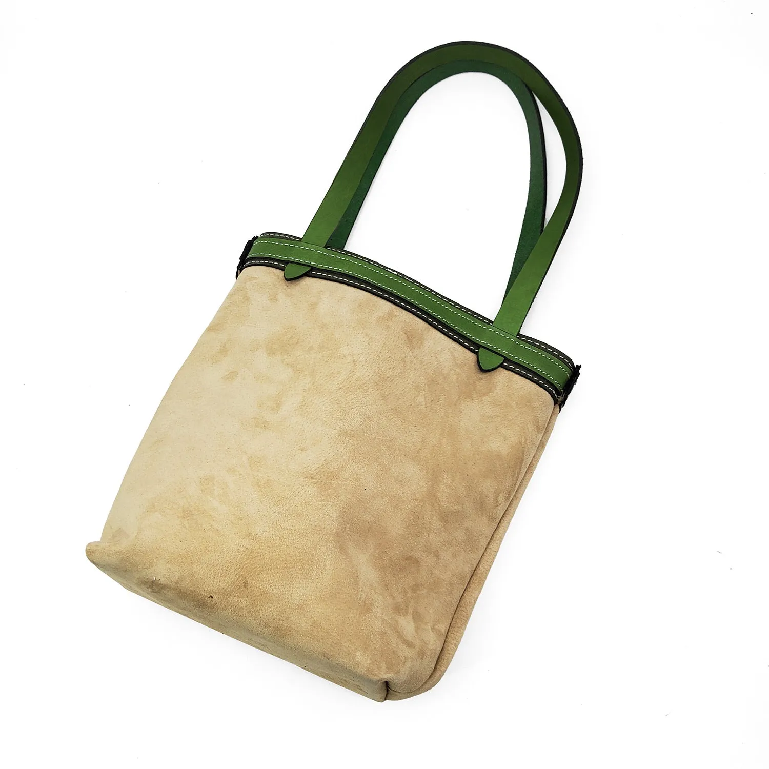 Small Khaki and Green Leather Tote