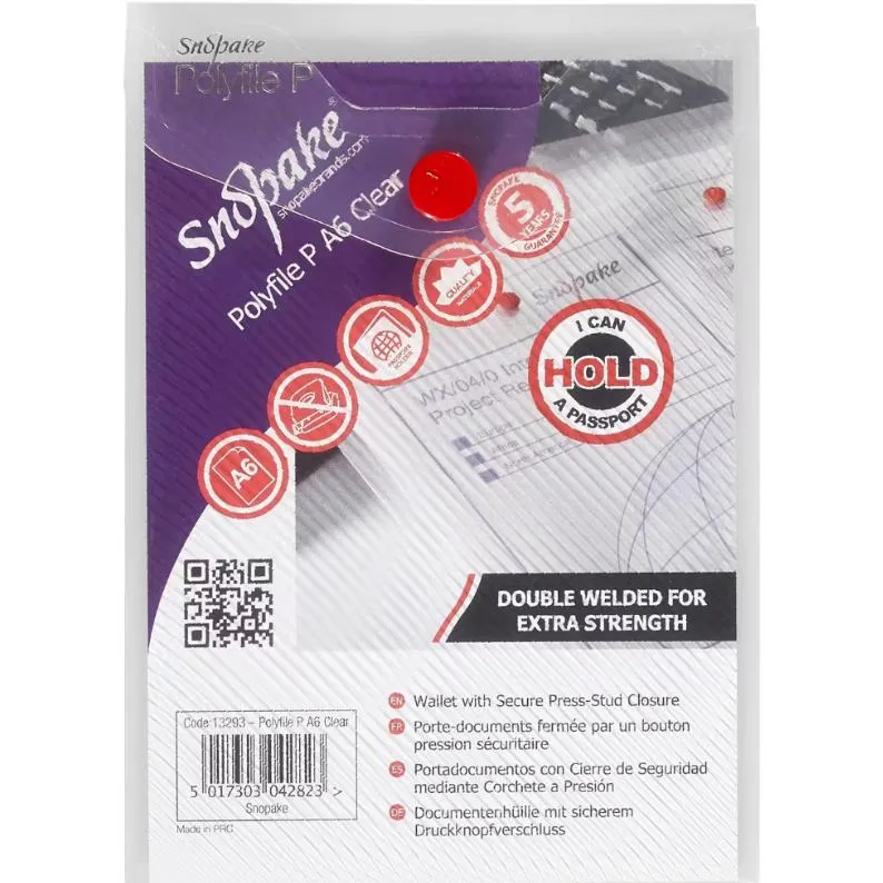 Snopake - Polyfile P File Wallet - Portrait - A6 - Clear - Pack of 5