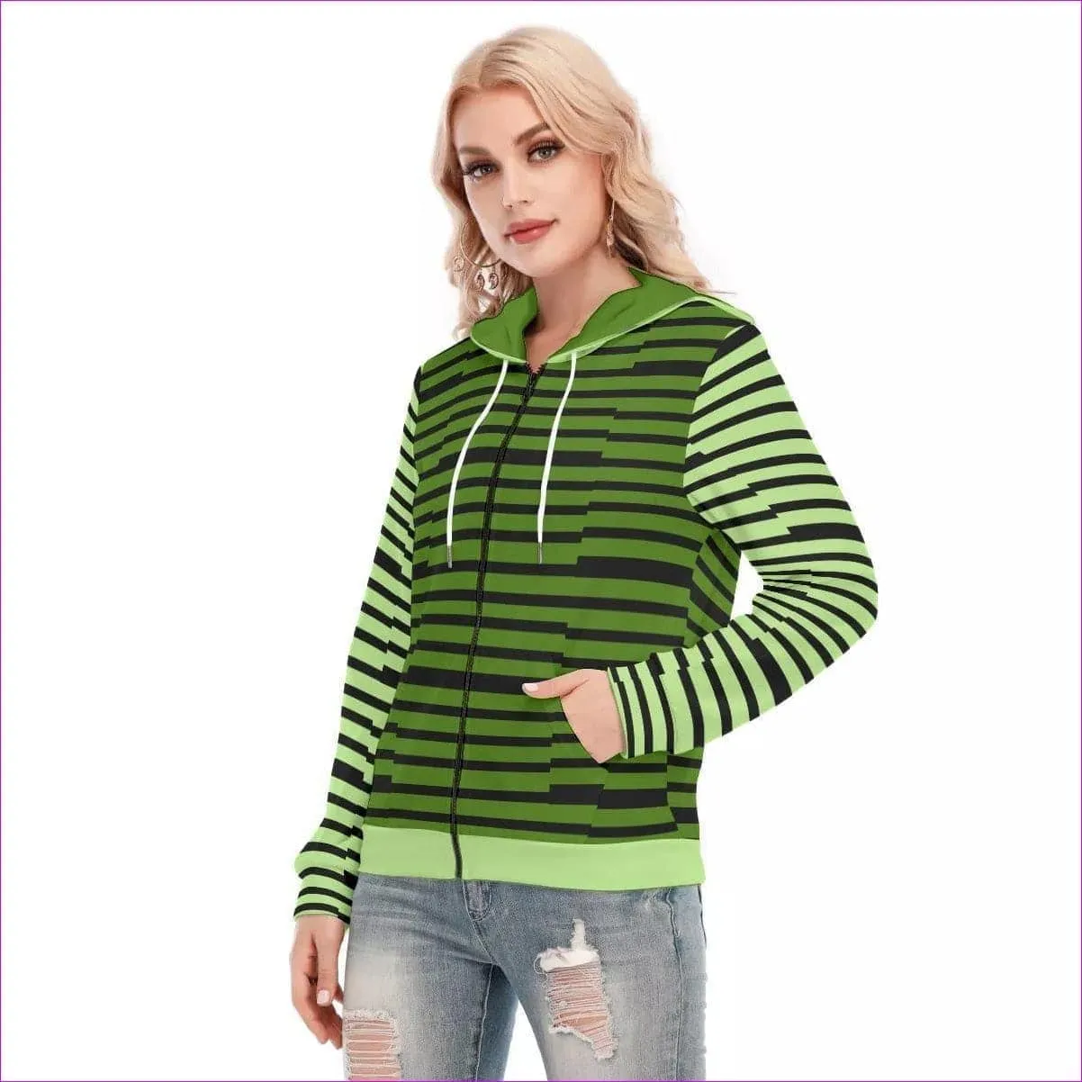 Striped Women's Long Sleeve Hoodie With Zipper