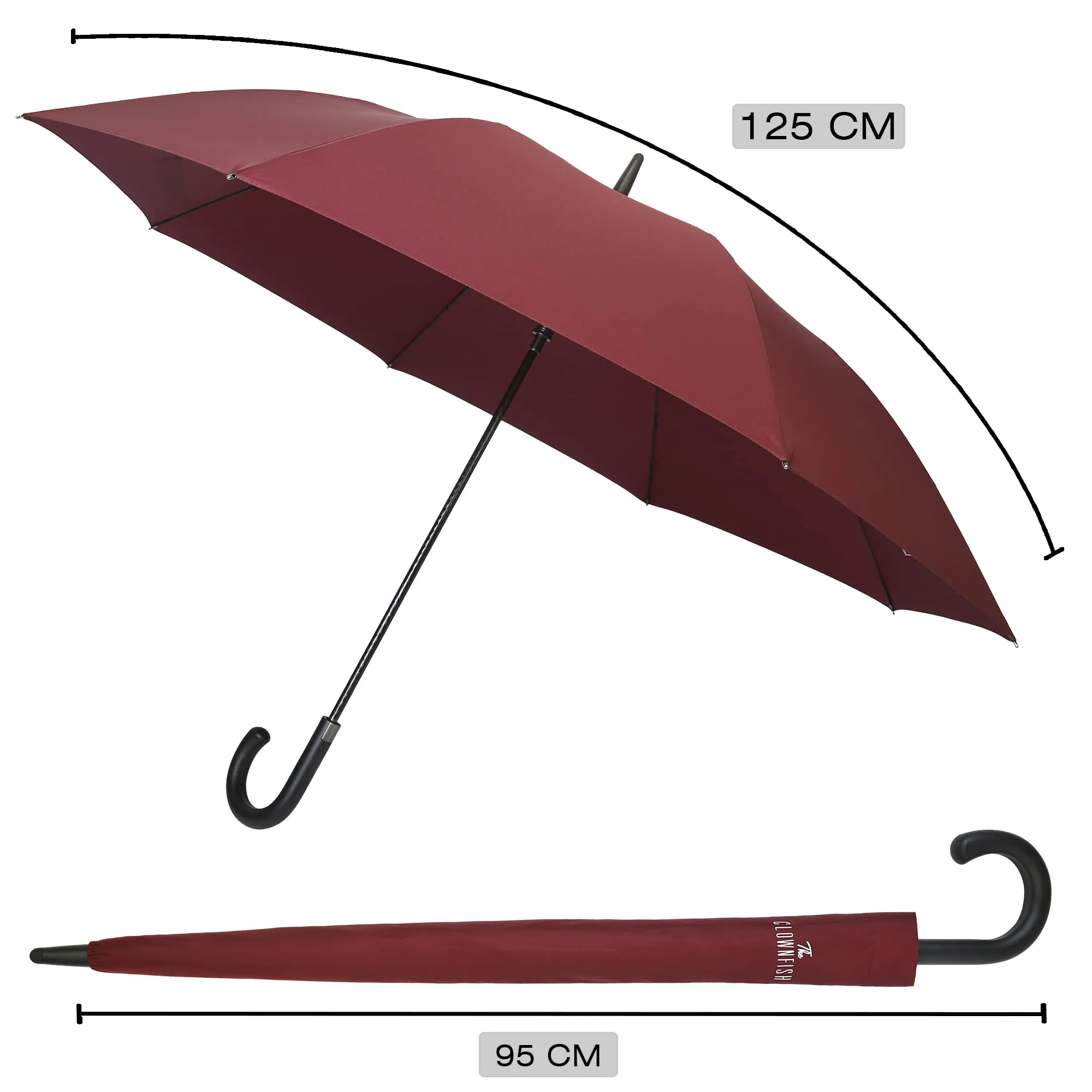 THE CLOWNFISH Umbrella Celebrity Series Single Fold Auto Open J- shape Handle Waterproof Pongee Umbrellas For Men and Women (Maroon)