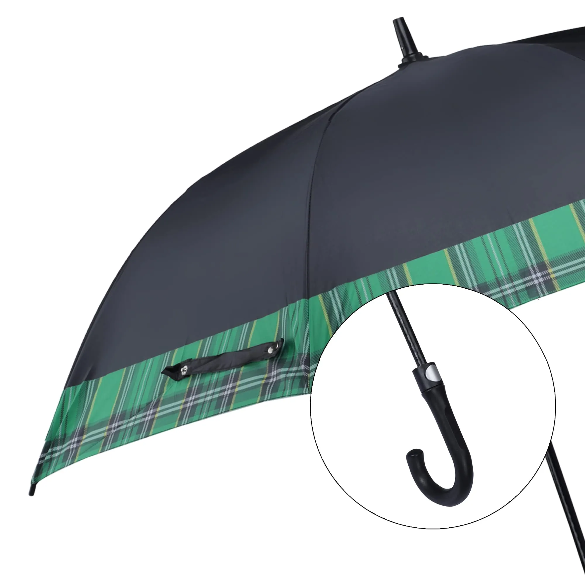 THE CLOWNFISH Umbrella Checks Border Series Single Fold Auto Open J- shape Handle Waterproof Taffeta Polyester 190 T Straight Umbrellas For Men and Women (Checks Border-Green)