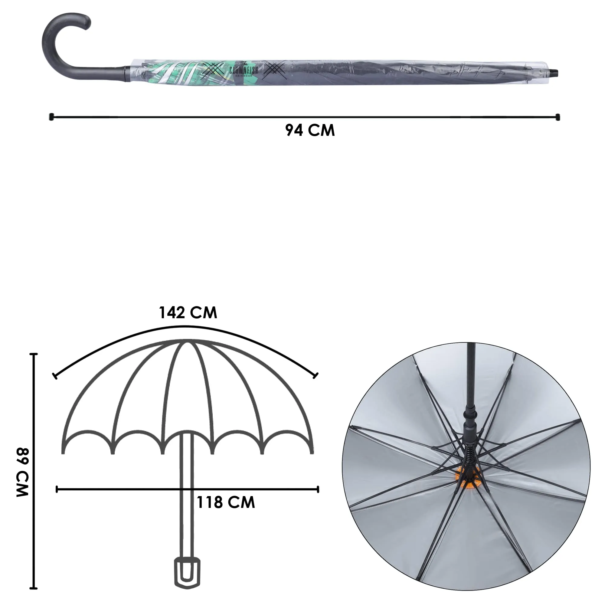 THE CLOWNFISH Umbrella Checks Border Series Single Fold Auto Open J- shape Handle Waterproof Taffeta Polyester 190 T Straight Umbrellas For Men and Women (Checks Border-Green)