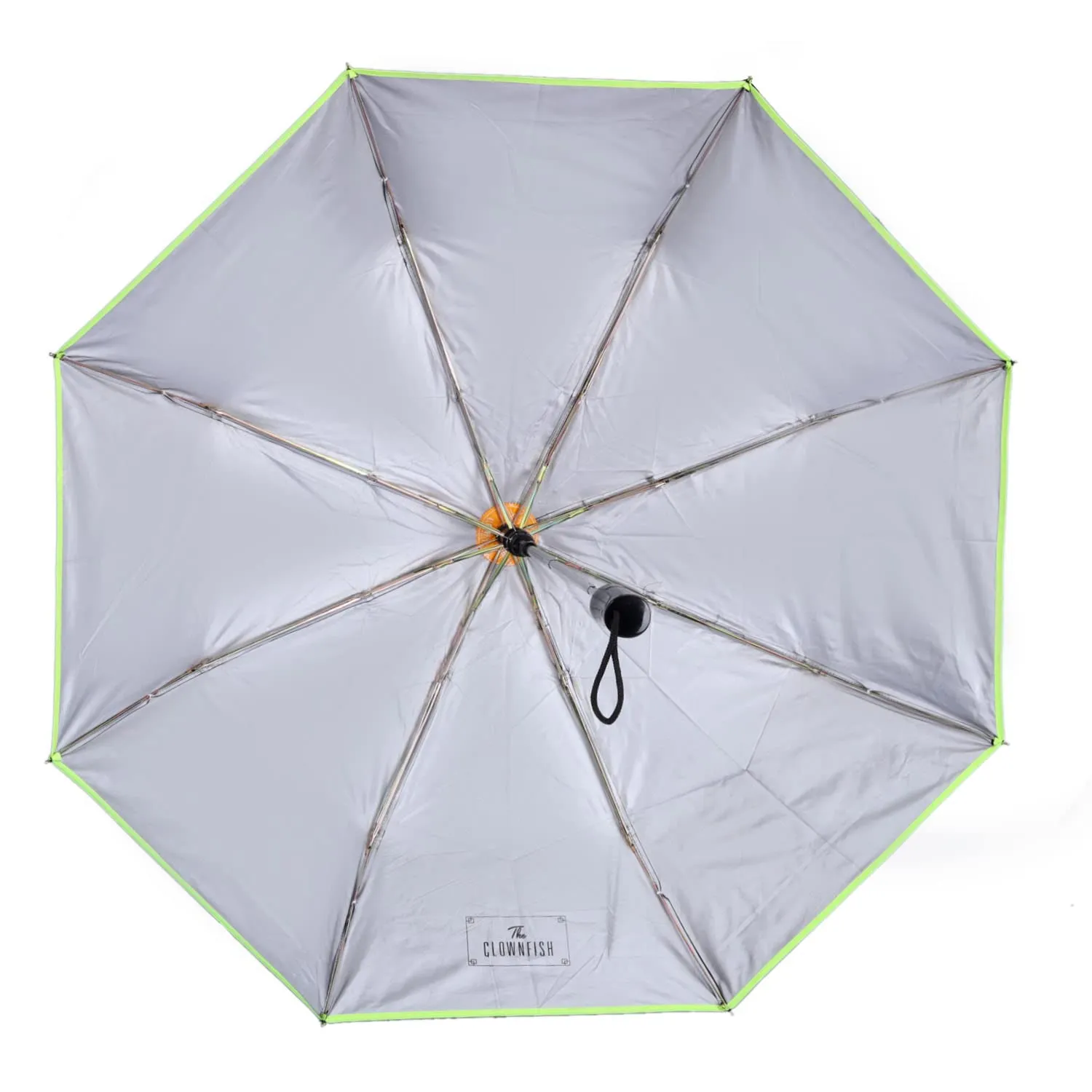 THE CLOWNFISH Umbrella Coloured Piping Series 3 Fold Auto Open Waterproof 190 T Polyester Double Coated Silver Lined Umbrellas For Men and Women (Coloured Piping-Fluoroscent Green)