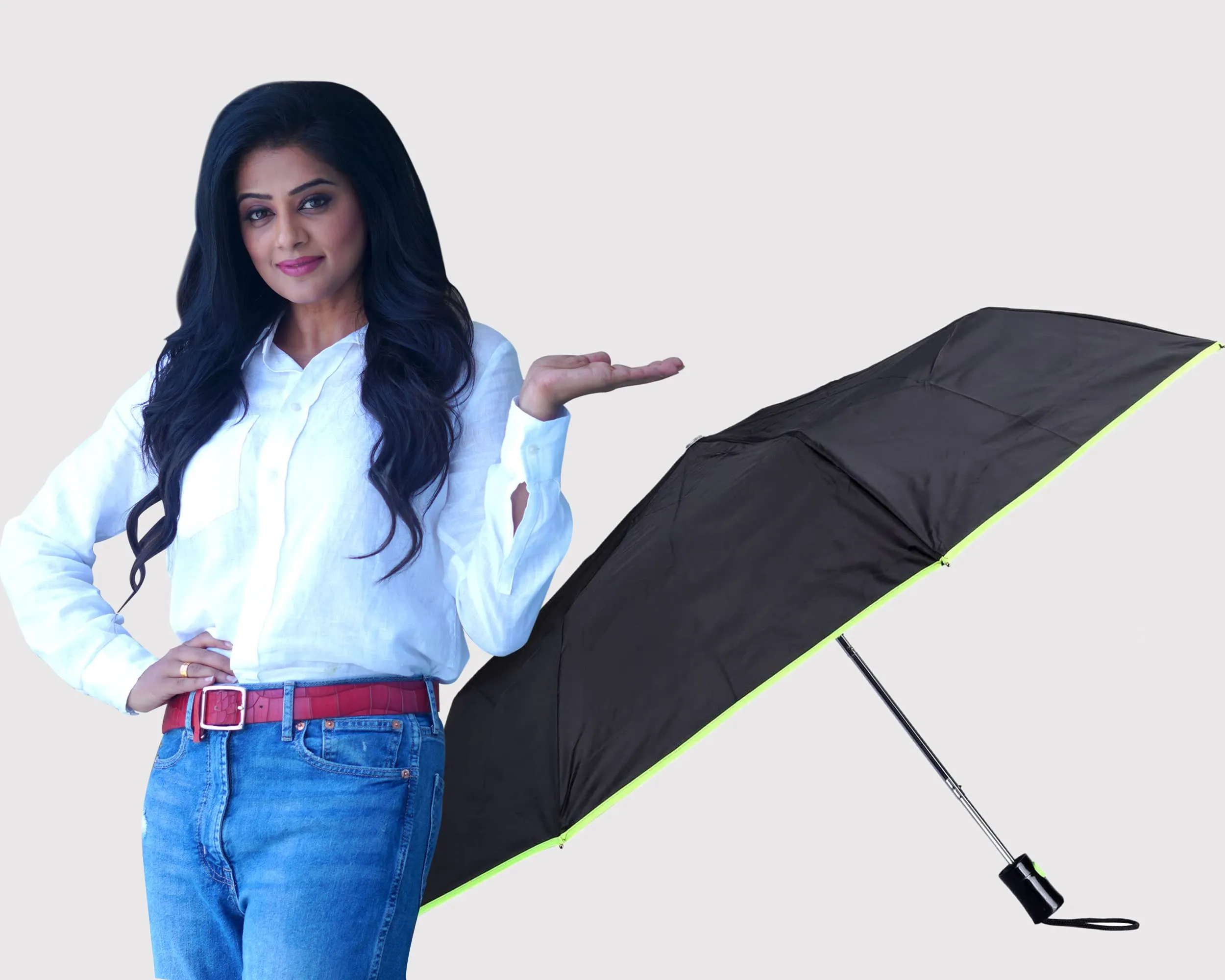 THE CLOWNFISH Umbrella Coloured Piping Series 3 Fold Auto Open Waterproof 190 T Polyester Double Coated Silver Lined Umbrellas For Men and Women (Coloured Piping-Fluoroscent Green)