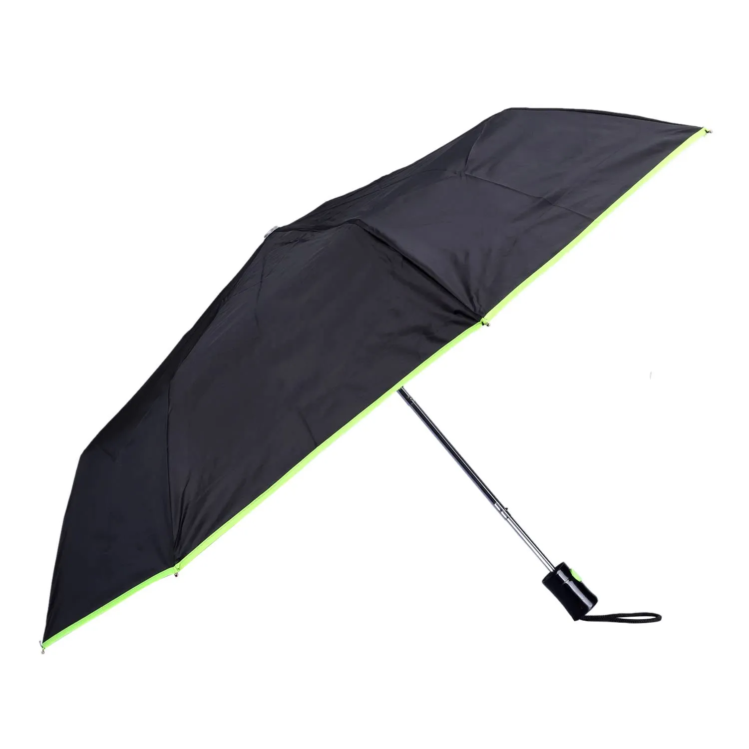 THE CLOWNFISH Umbrella Coloured Piping Series 3 Fold Auto Open Waterproof 190 T Polyester Double Coated Silver Lined Umbrellas For Men and Women (Coloured Piping-Fluoroscent Green)