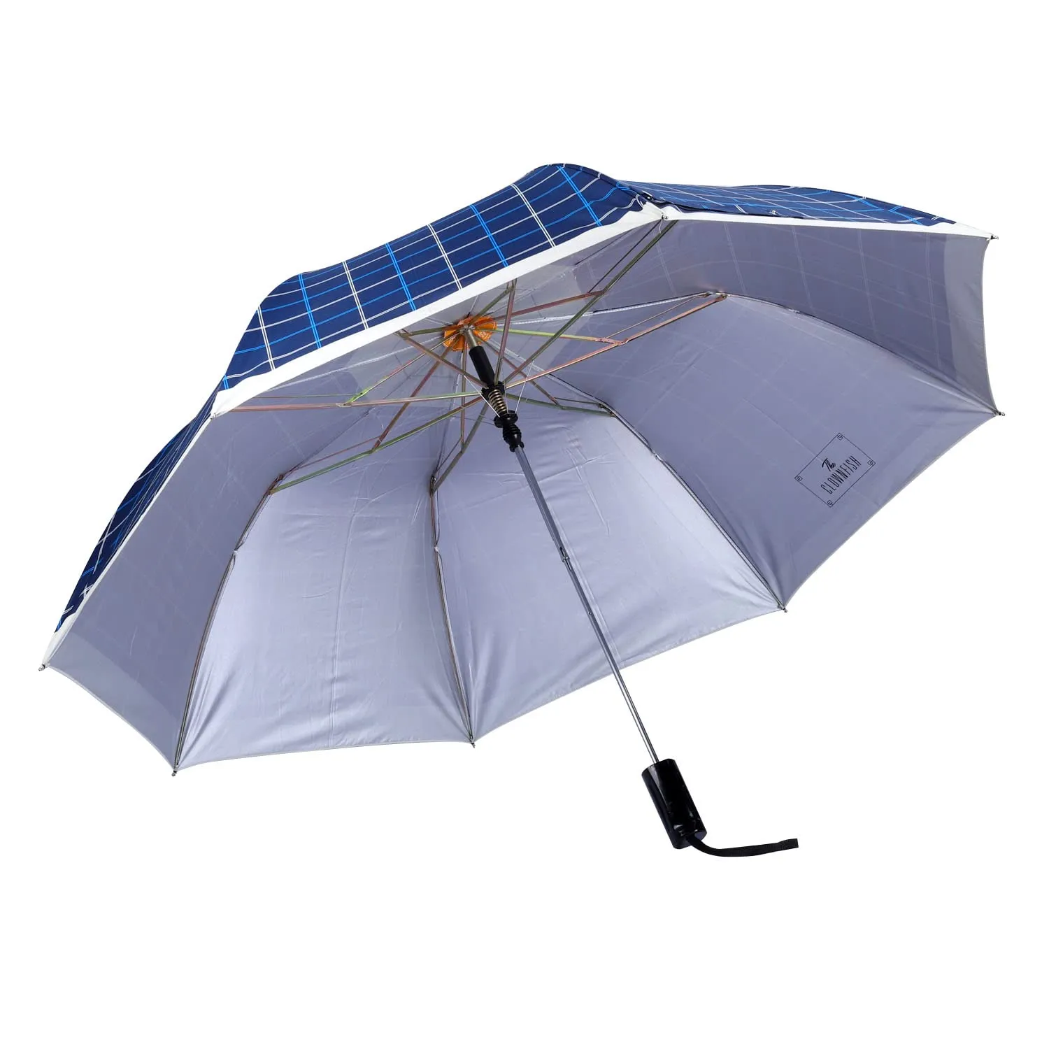 THE CLOWNFISH Umbrella Drizzle Series 2- Fold Auto Open Waterproof Pongee Umbrellas For Men and Women (Checks Design- Navy Blue Blue)