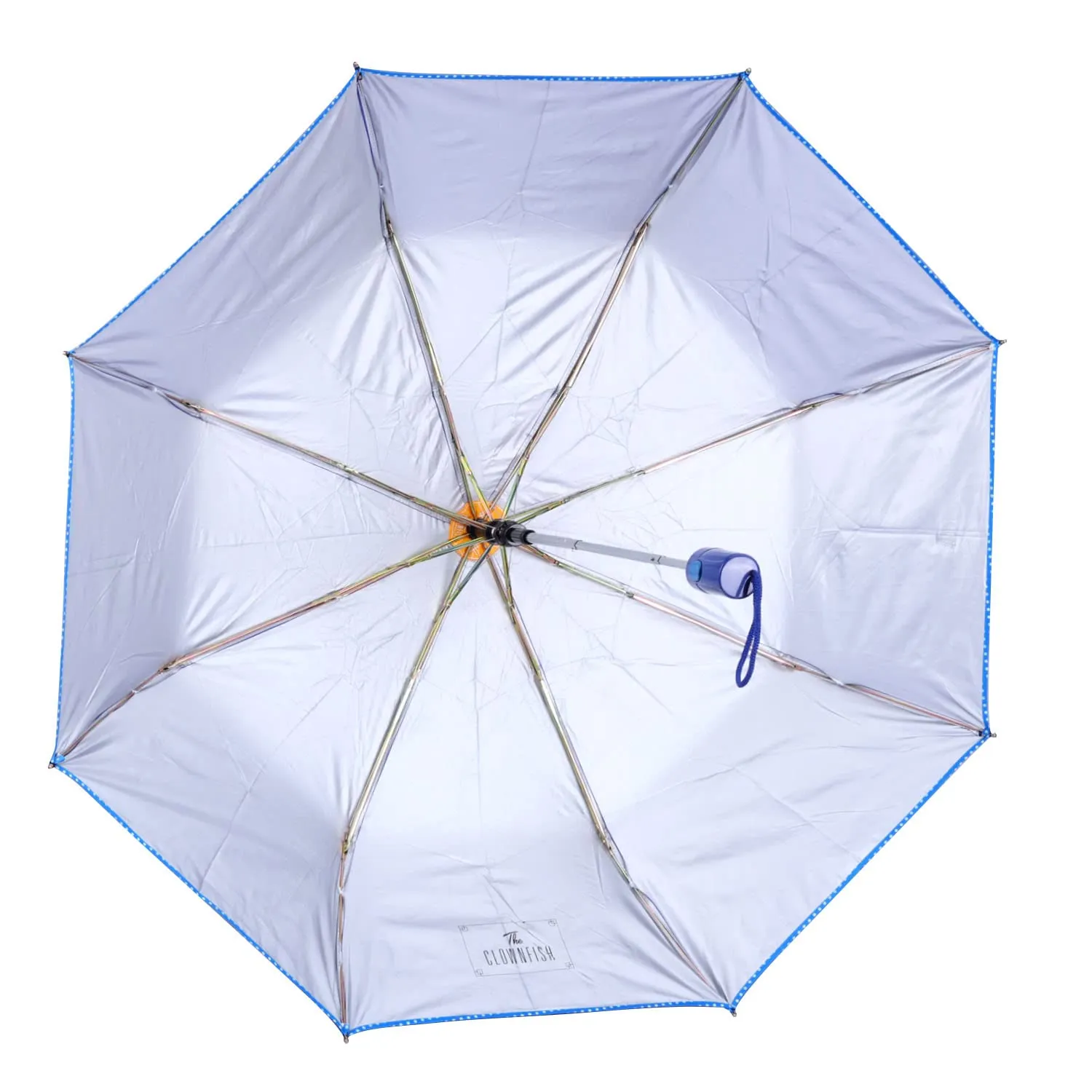 THE CLOWNFISH Umbrella Monochrome Series 3 Fold Auto Open Waterproof Water Repellent 190 T Polyester Double Coated Silver Lined Dotted Border Umbrellas For Men and Women (Ink Blue)