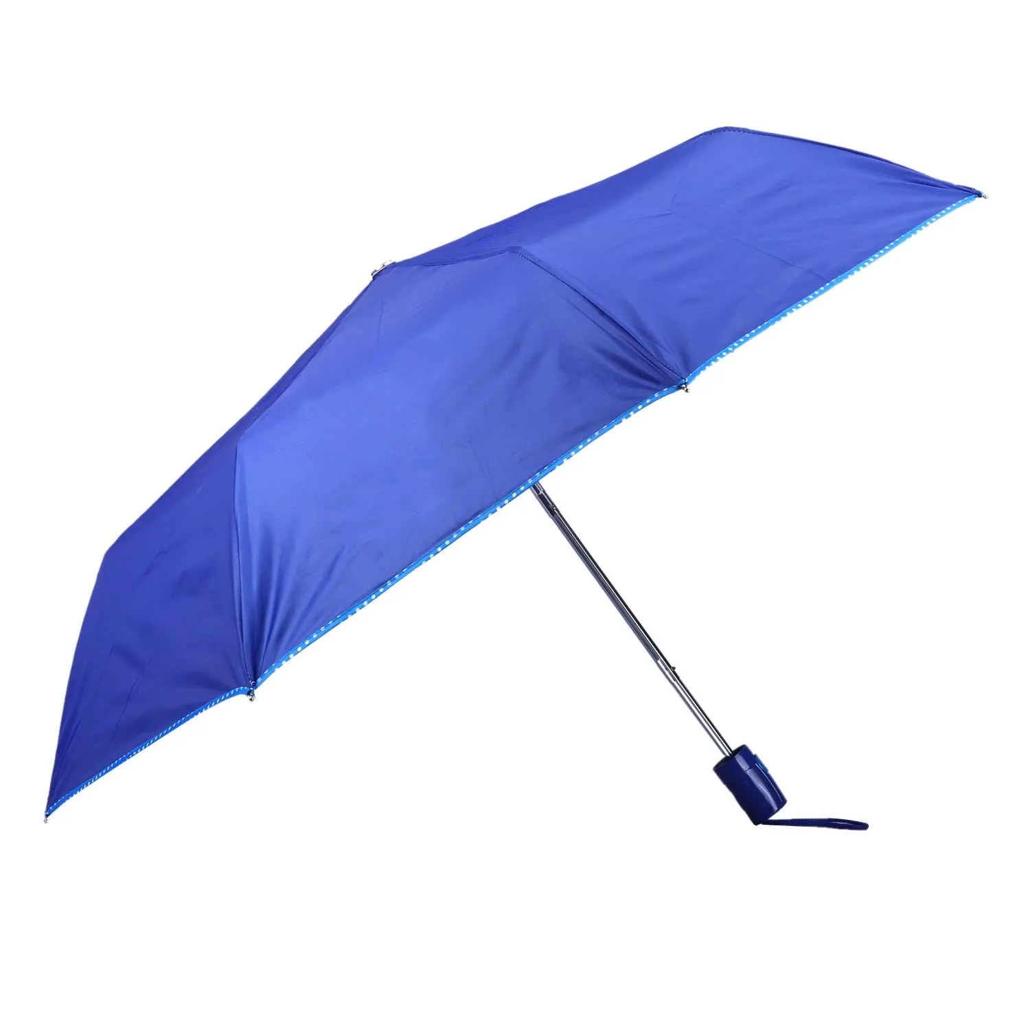 THE CLOWNFISH Umbrella Monochrome Series 3 Fold Auto Open Waterproof Water Repellent 190 T Polyester Double Coated Silver Lined Dotted Border Umbrellas For Men and Women (Ink Blue)