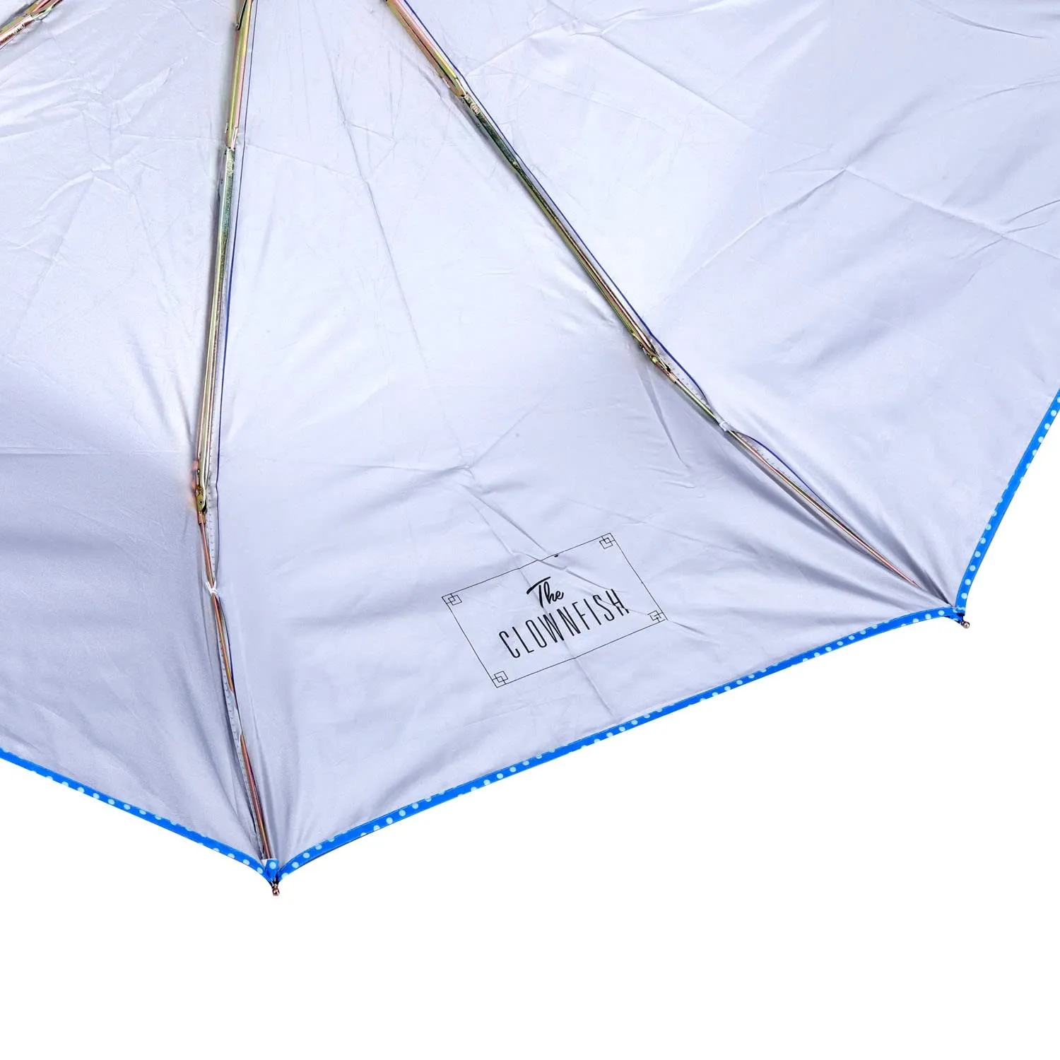 THE CLOWNFISH Umbrella Monochrome Series 3 Fold Auto Open Waterproof Water Repellent 190 T Polyester Double Coated Silver Lined Dotted Border Umbrellas For Men and Women (Ink Blue)