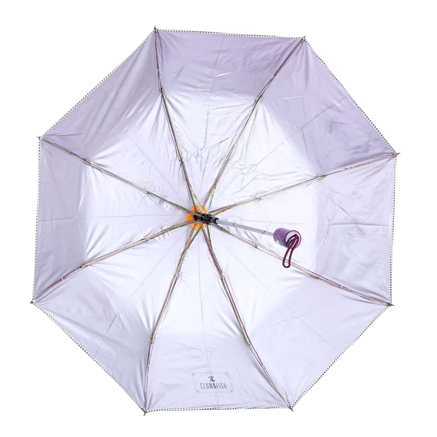 THE CLOWNFISH Umbrella Monochrome Series 3 Fold Auto Open Waterproof Water Repellent 190 T Polyester Double Coated Silver Lined Dotted Border Umbrellas For Men and Women (Violet)