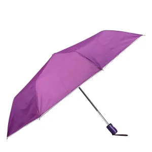 THE CLOWNFISH Umbrella Monochrome Series 3 Fold Auto Open Waterproof Water Repellent 190 T Polyester Double Coated Silver Lined Dotted Border Umbrellas For Men and Women (Violet)