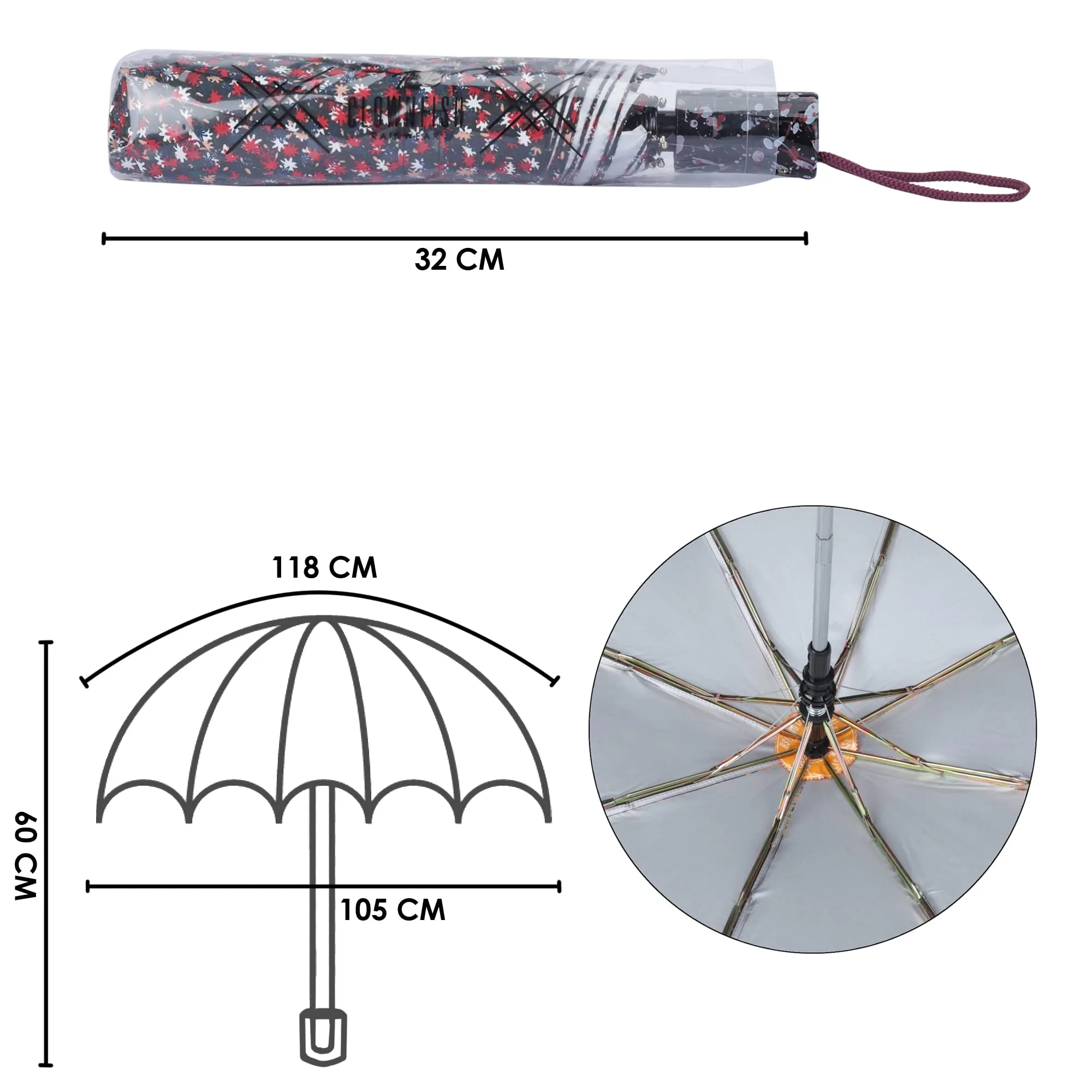 THE CLOWNFISH Umbrella Splash Series 3 Fold Auto Open Waterproof Water Repellent 190 T Immitation Nylon Double Coated Silver Lined Umbrellas For Men and Women (Maroon)