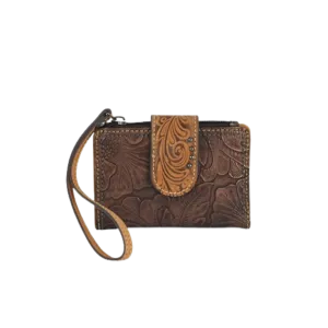 Trenditions Women's Tony Lama Bronzed Floral Wristlet Brown Wallet