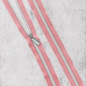 White & Red Striped Nylon Coil Zippers