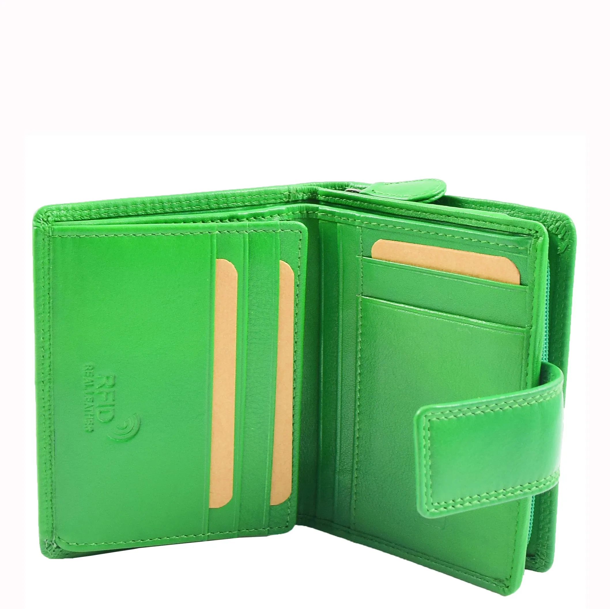 Womens Soft Leather Purse Mid-Sized Cards ID Notes Coins Pocket RFID Safe Anya Green