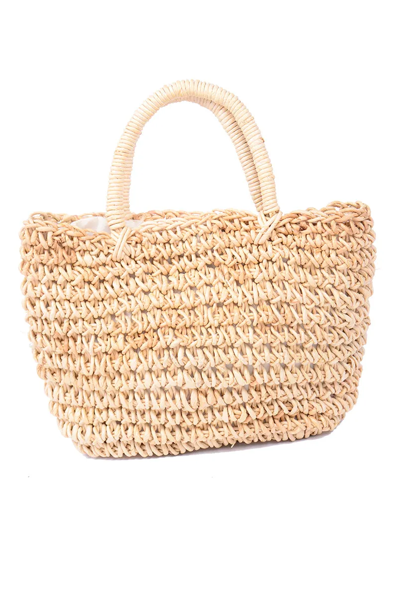 Woven Straw Vintage Mini Handbag w/ Wrapped Top Handles